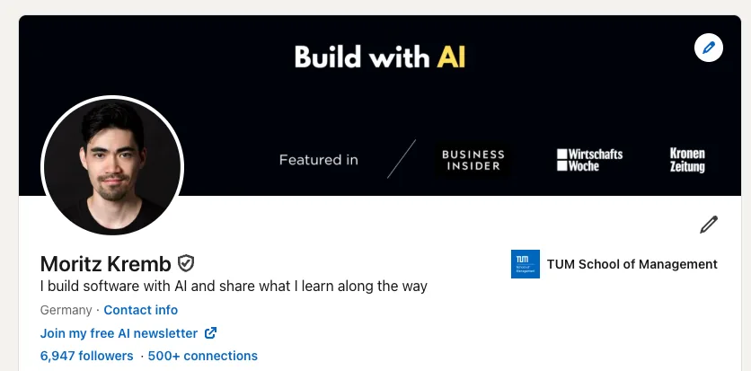LinkedIn profile of Moritz Kremb