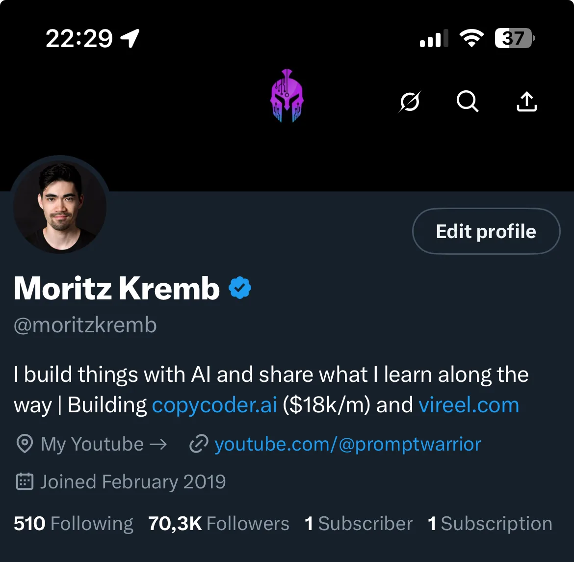 X profile of Moritz Kremb with 70.3k followers