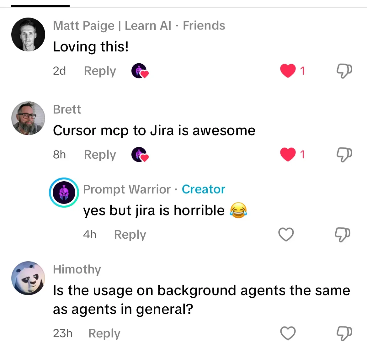 YouTube comments: 'Loving this!', 'Cursor mcp to Jira is awesome'