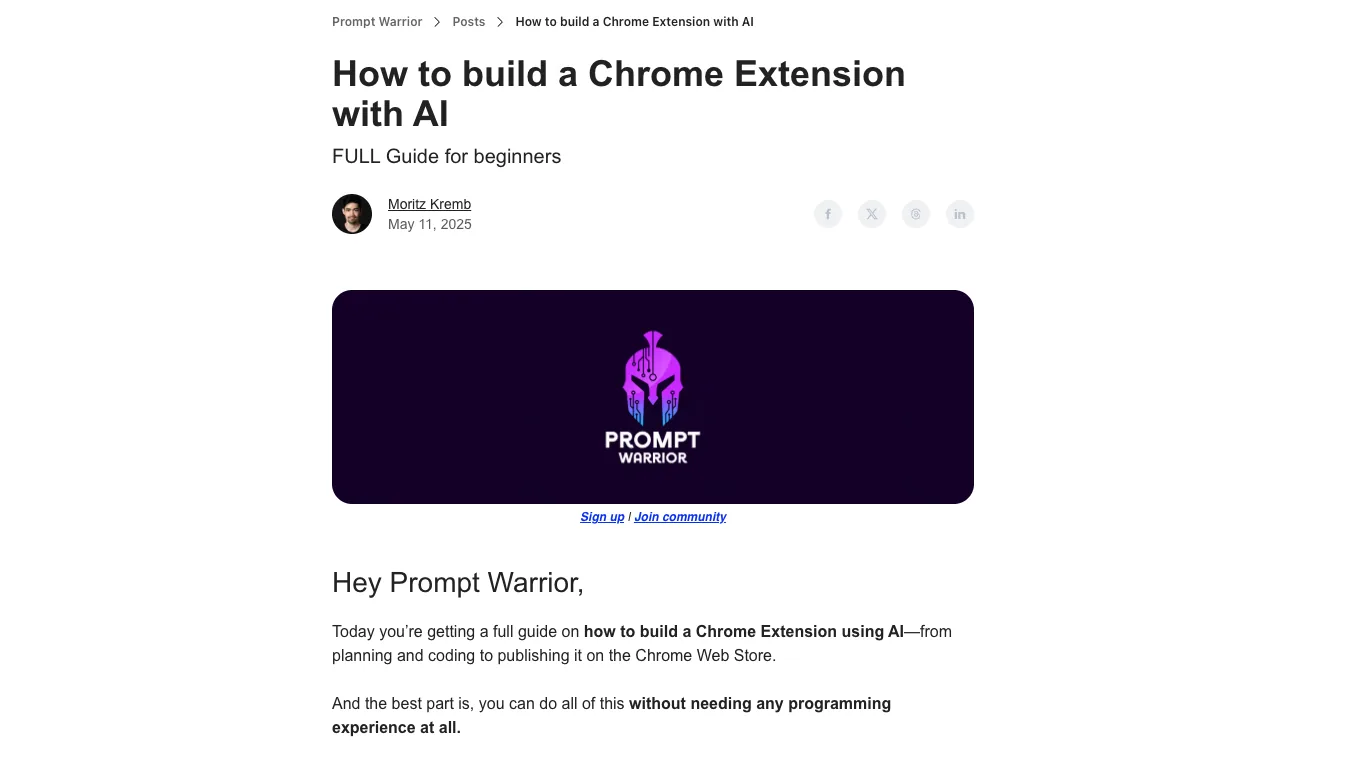 Newsletter post: how to build a Chrome extension with AI
