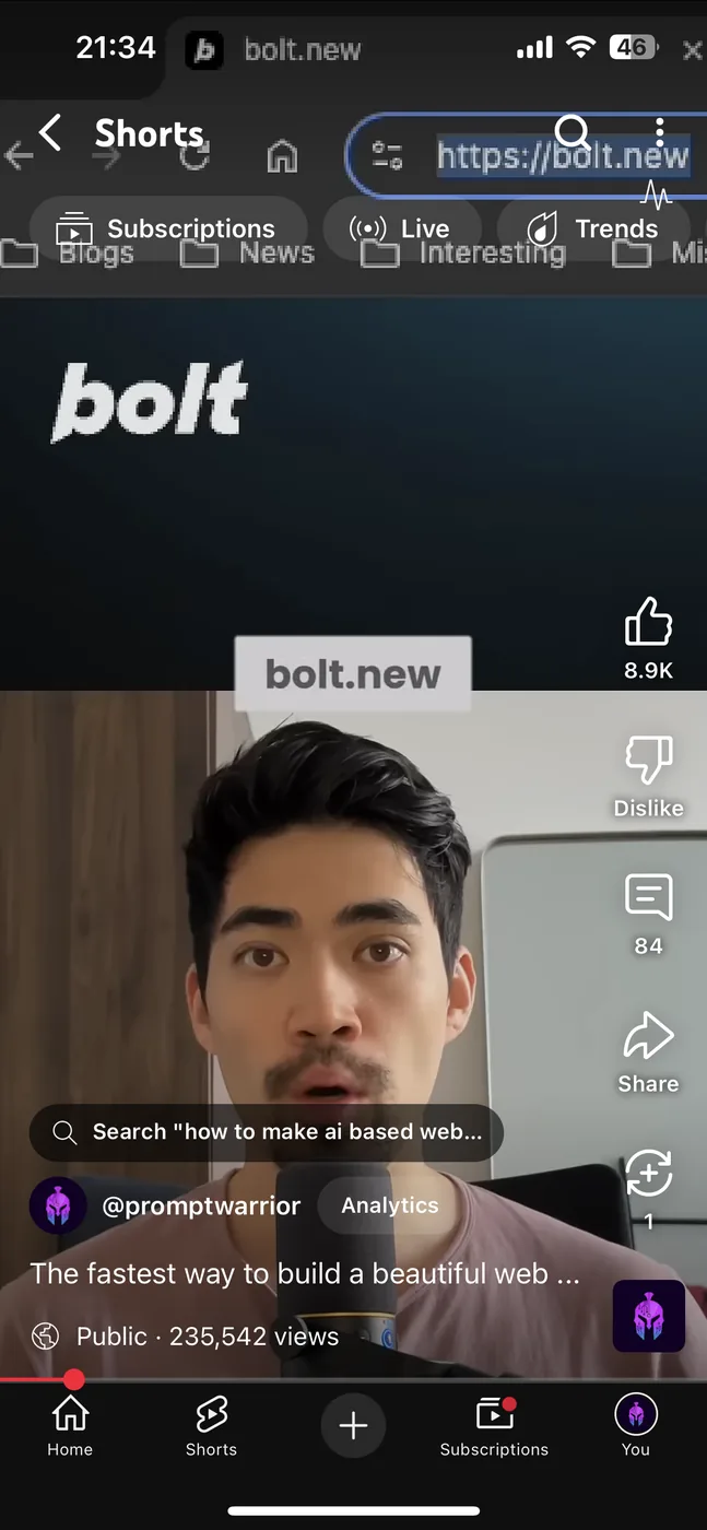 YouTube short featuring Bolt
