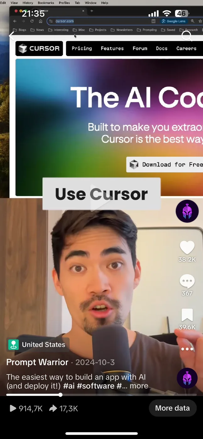 TikTok short-form video featuring Cursor