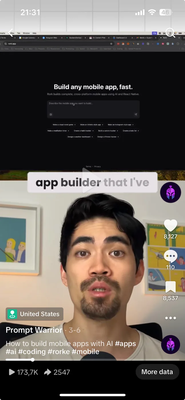 TikTok short-form video featuring the Rork app